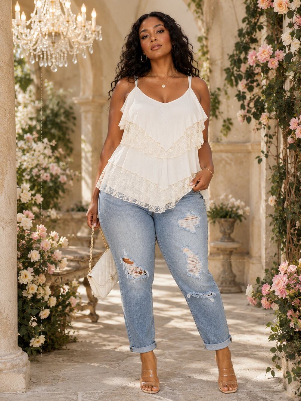 Avenue Layered Lace sleevelessTunic Top White 30/32 NWT Romantic
